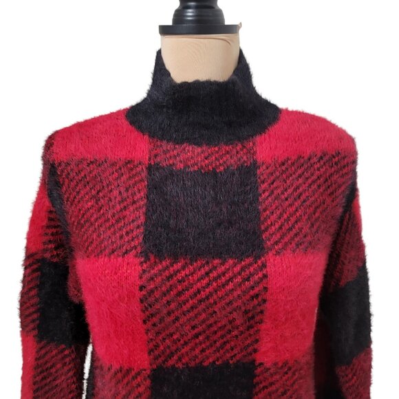 SO Size S Red & Black Buffalo Plaid Check Super Soft Fuzzy Sweater Dress - Picture 3 of 12